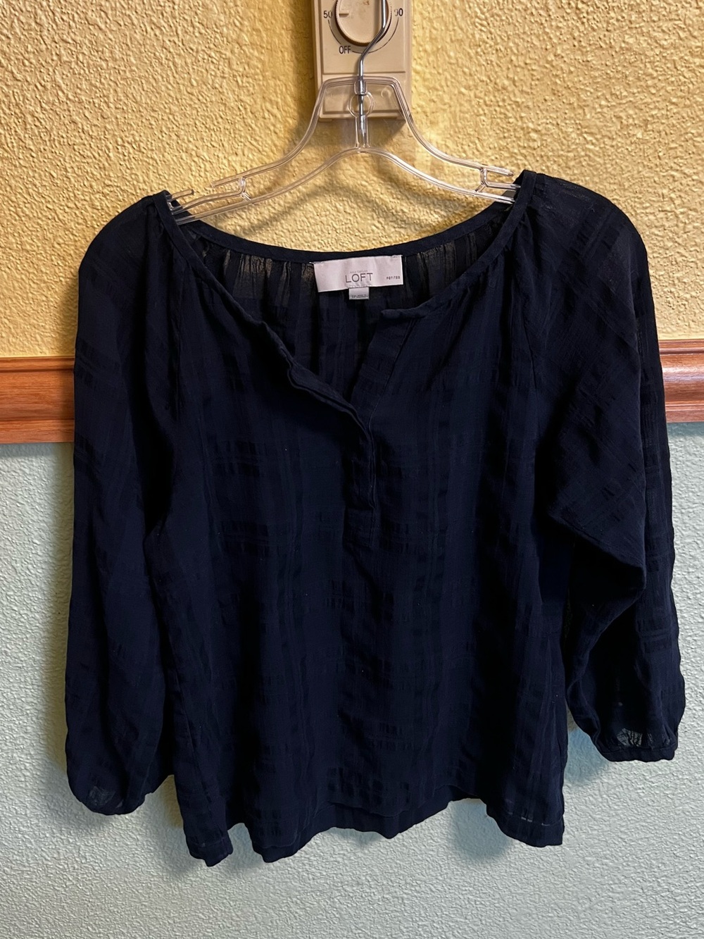 LOFT Navy Blue Textured Scoop Neck Peasant Blouse Boho Top #loft #peasantblouse
